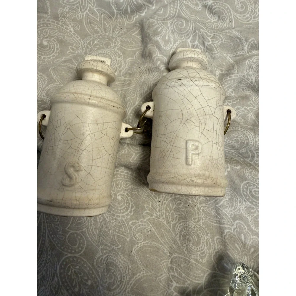 Mid century, white milk container, salt/ pepper shakers by Enesco, Japan